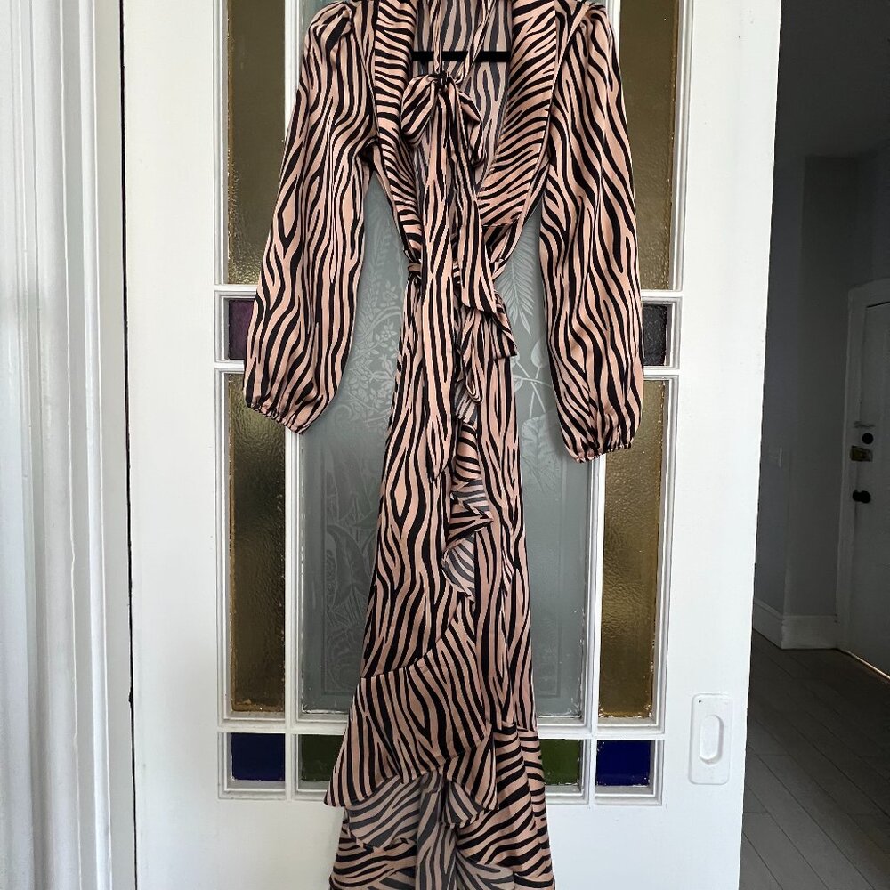 Avantlook Zebra Long Sleeve Wrap Dress